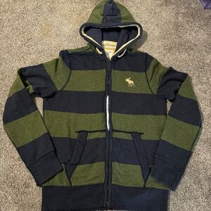 Abercrombie & Fitch Men Size XXL Blue Green Striped Muscle Zip Up Hoodie